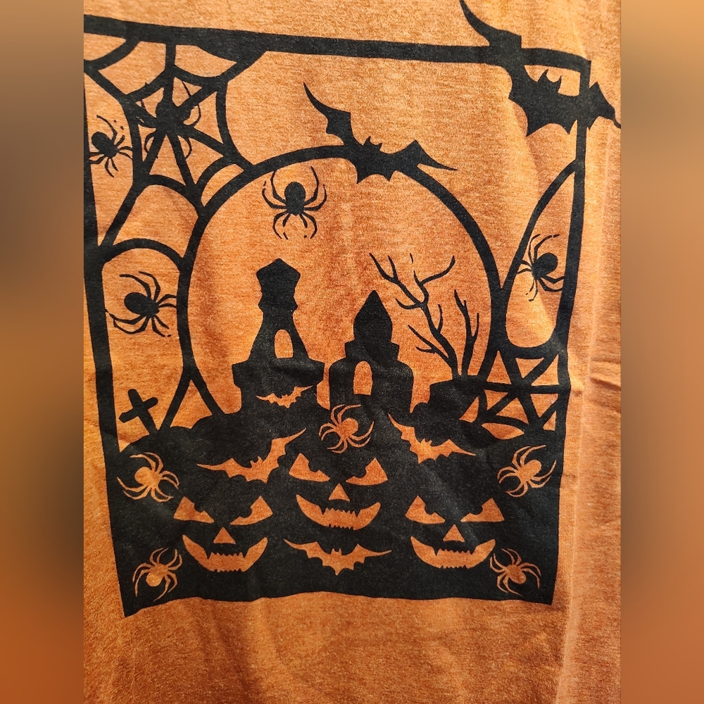 Women's Halloween Themed Shirt Sleeve Shirt - Orange-pumpkins, bats - Picture 2 of 6